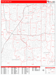 Overland Park Wall Map Zip Code Red Line Style 2024